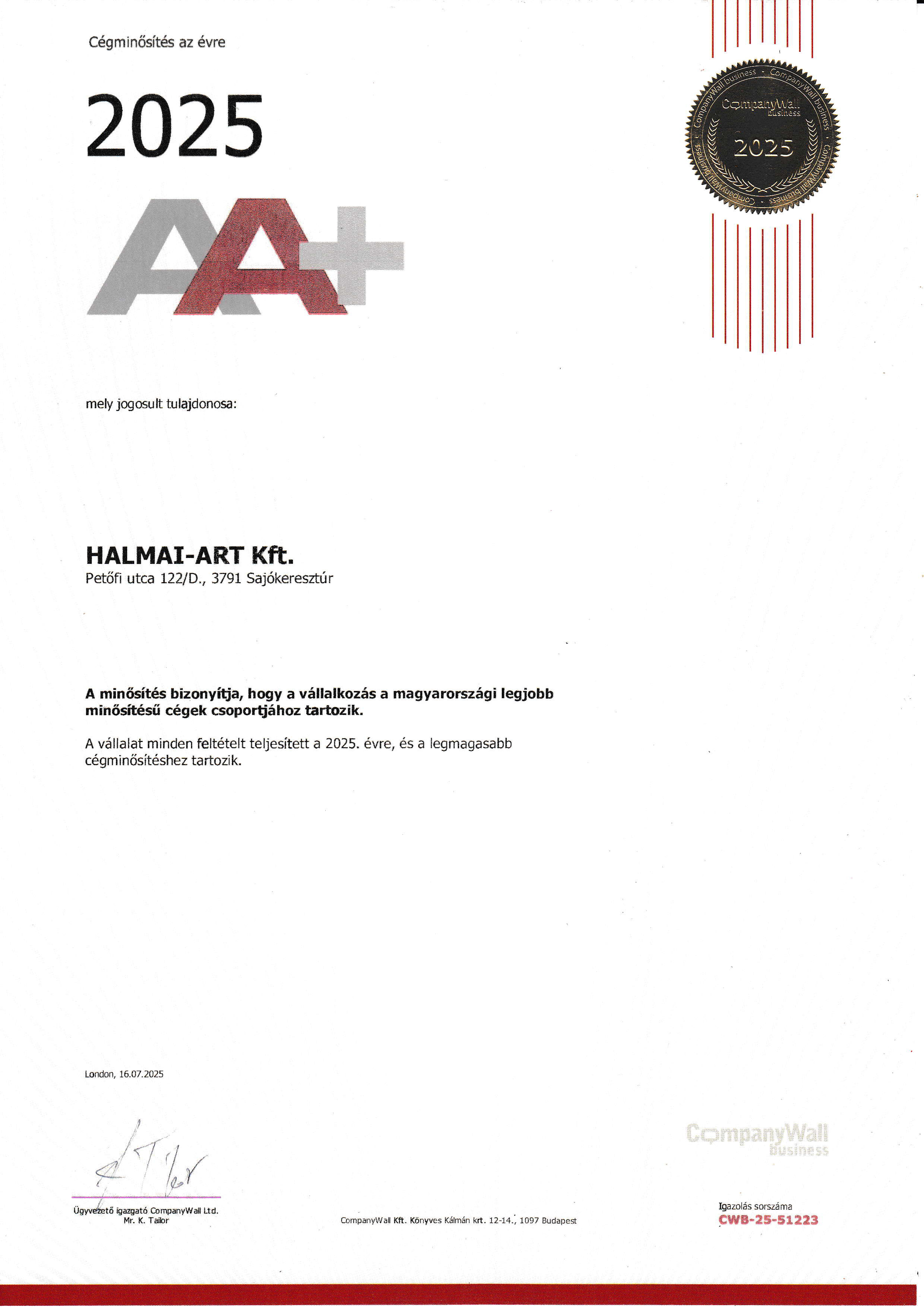 Cégminősítés AA+